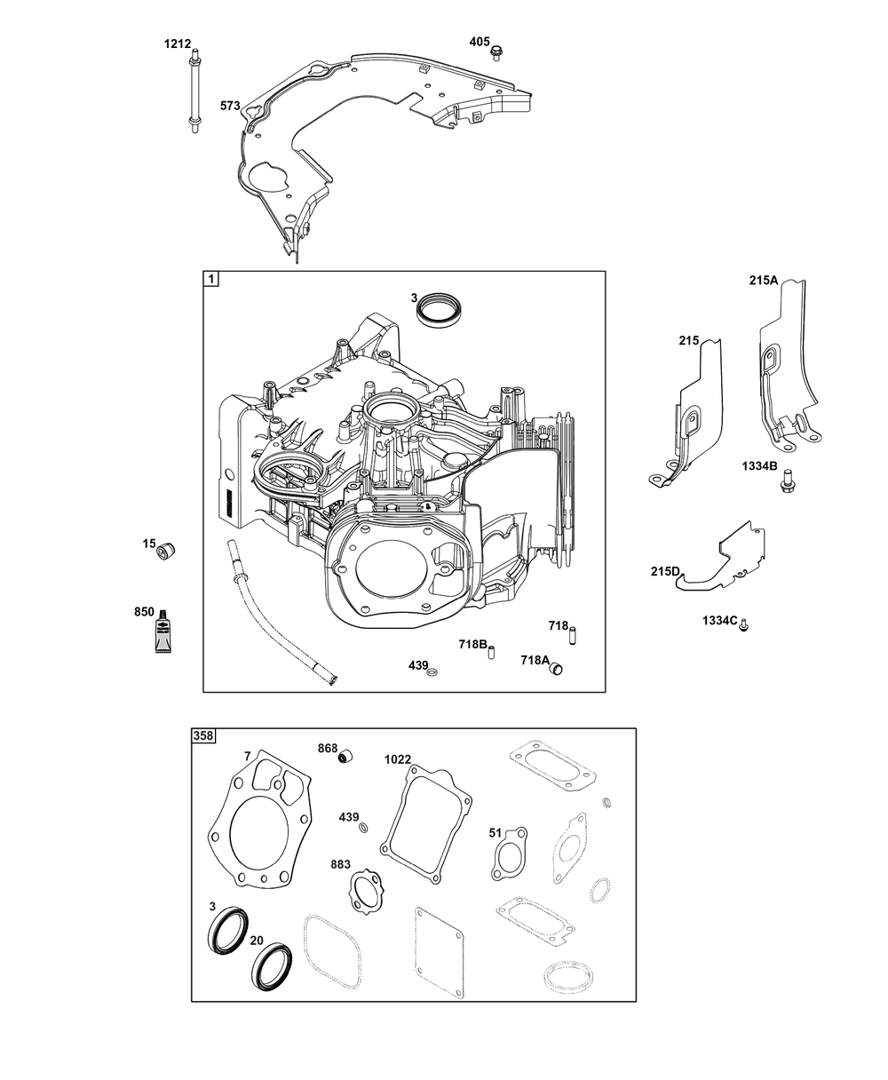Cylinder Group Diagram and Parts List for 61A277-0107-J1  Briggs and Stratton Engine